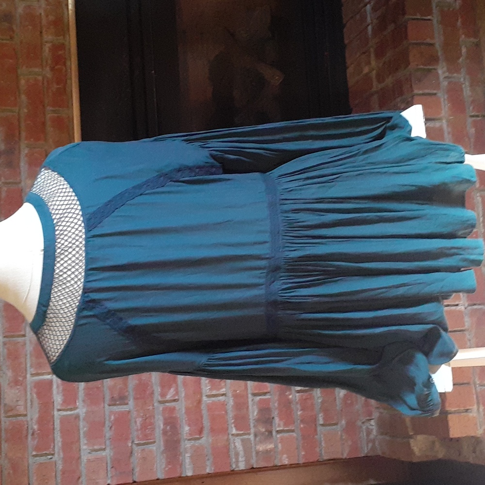 Free People Teal Lace-Up Blouse - Picture 2 of 7
